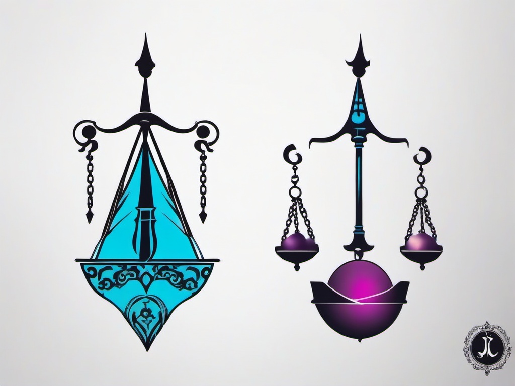 Aquarius and Libra Tattoo-Celestial and zodiac-themed tattoo design incorporating Aquarius and Libra symbols.  simple color tattoo,white background