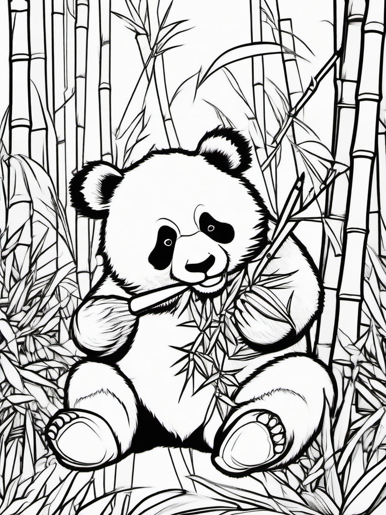 Panda Coloring Page - Bamboo Eating Bear  black outline printable coloring page