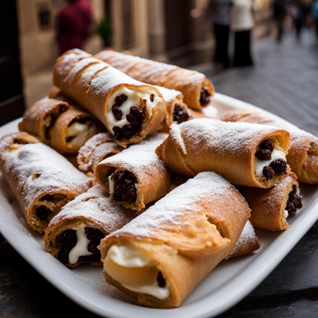 cannoli, a sicilian pastry, savored at a historic piazza in the heart of palermo. 