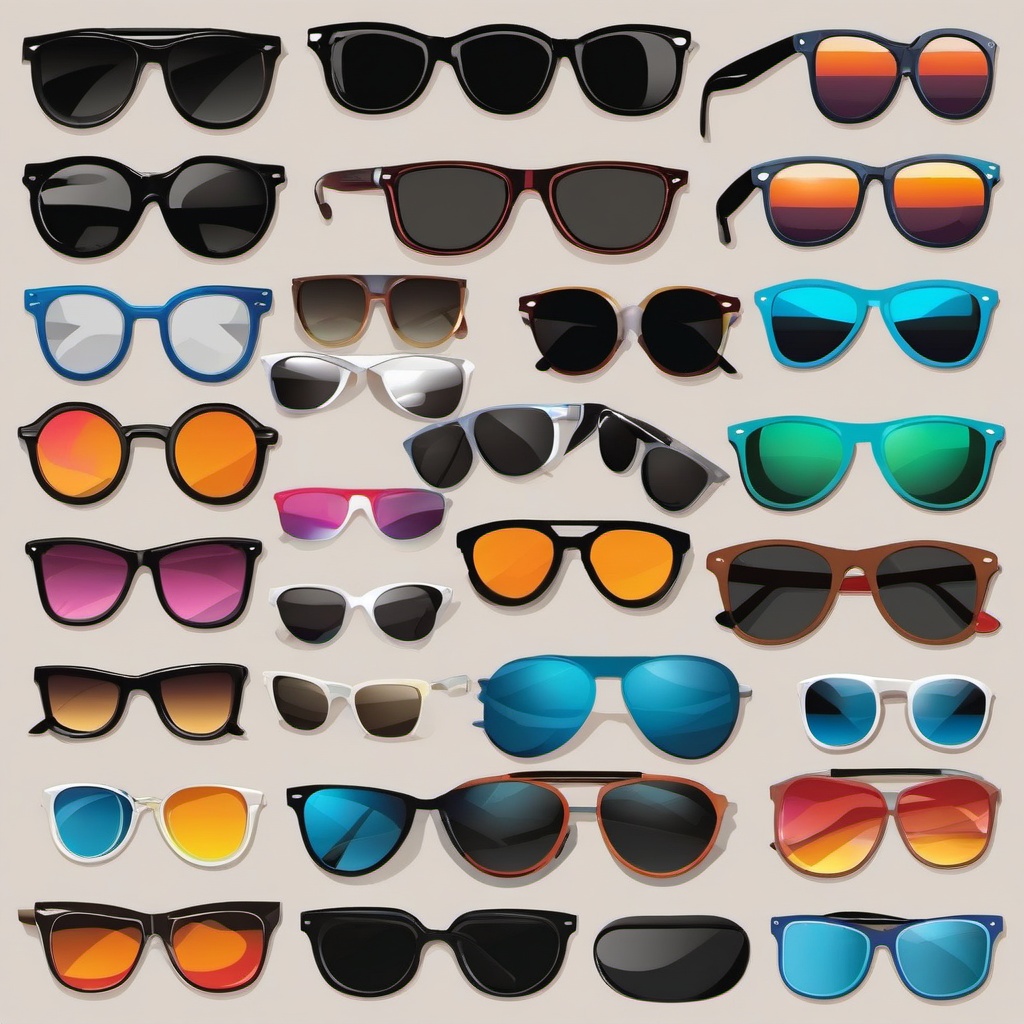 Sunglasses Variety Sticker - Diverse collection of sunglasses, ,vector color sticker art,minimal