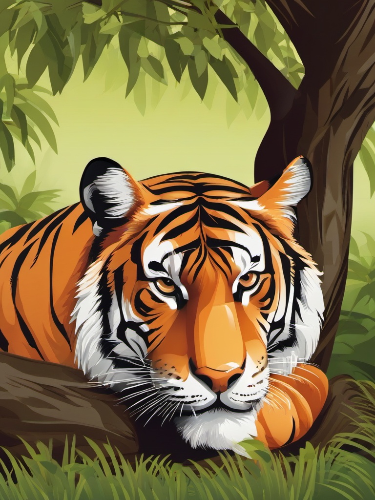 Tiger clipart - tiger resting in the shade of a tree  