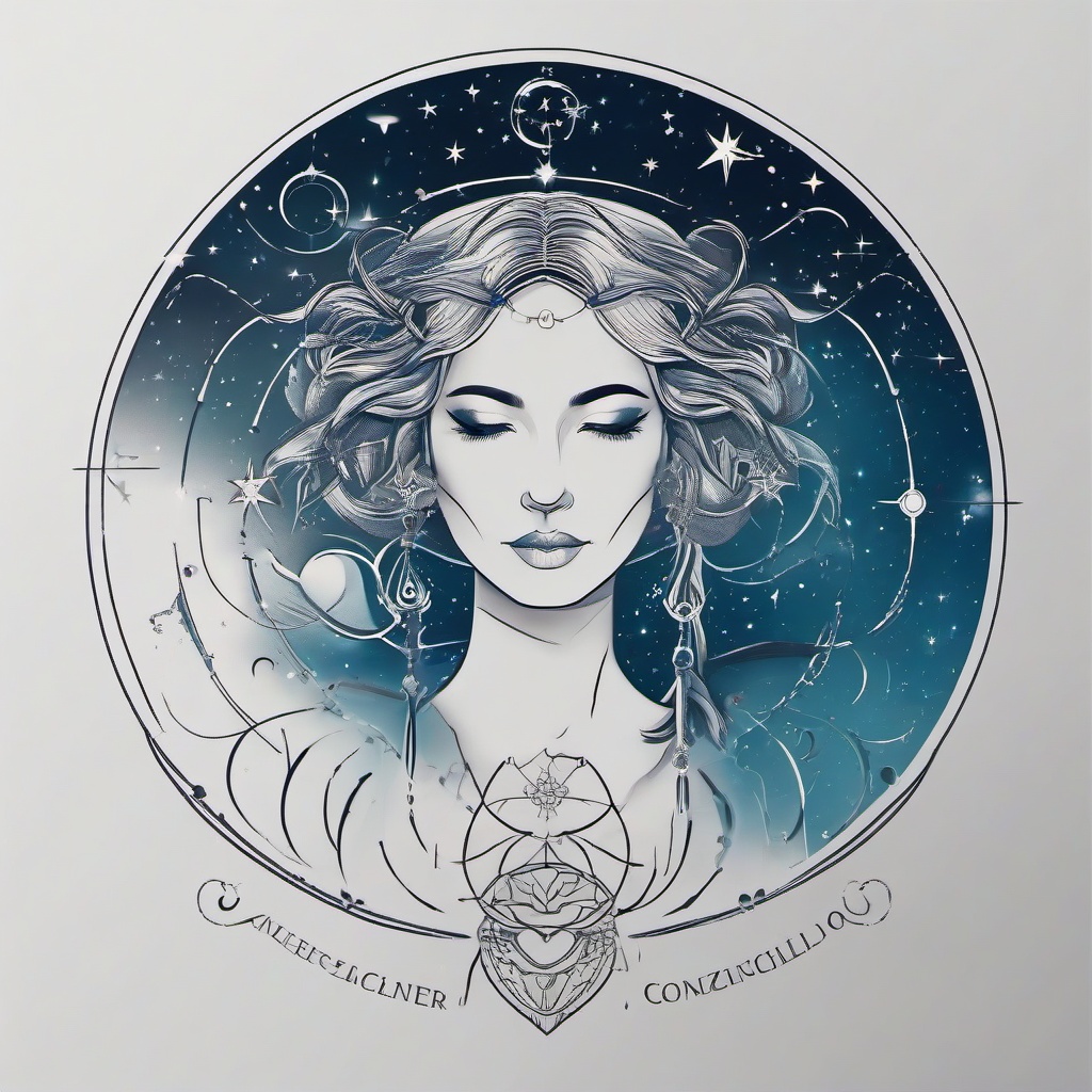 Moonchild Cancer Constellation Tattoo-Creative and personalized tattoo featuring the Cancer zodiac sign and constellation, capturing astrological and celestial elements.  simple color vector tattoo