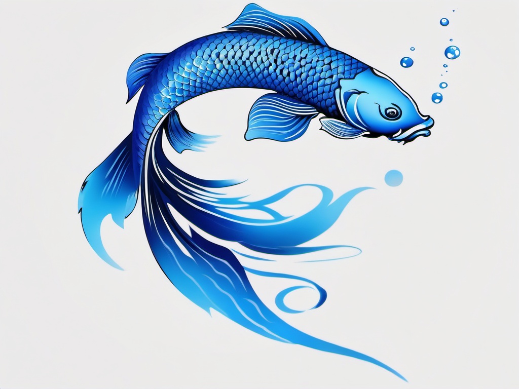 Blue Koi Fish Tattoo,a striking blue koi fish tattoo, signifying tranquility and aspiration. , tattoo design, white clean background