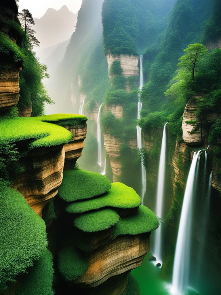 wulingyuan scenic area, china - craft a dreamscape featuring thousands of sandstone pillars and lush greenery. 