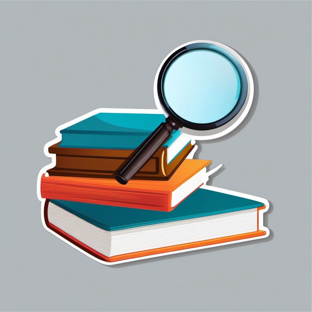 Book and Magnifying Glass Sticker - Open book with a magnifying glass, ,vector color sticker art,minimal