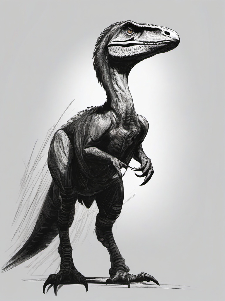 drawing of velociraptor  minimal rough scribbles,doodles,black and white