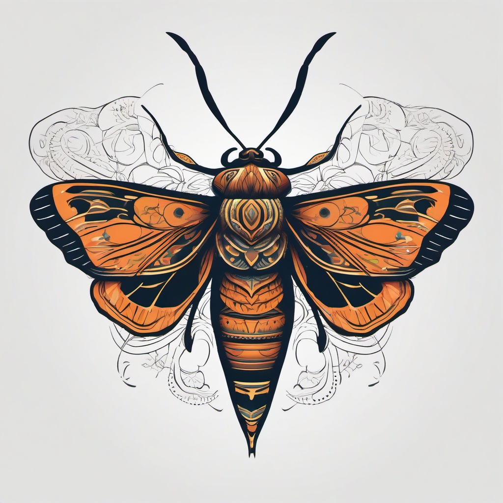 Giant Moth Tattoo - Make a bold statement with a tattoo featuring an oversized and visually striking giant moth design.  simple vector color tattoo, minimal, white background