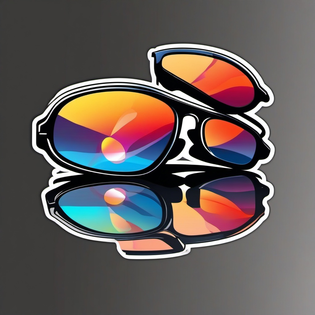 Sunglasses Reflection Sticker - Sunglasses with a reflective surface, ,vector color sticker art,minimal