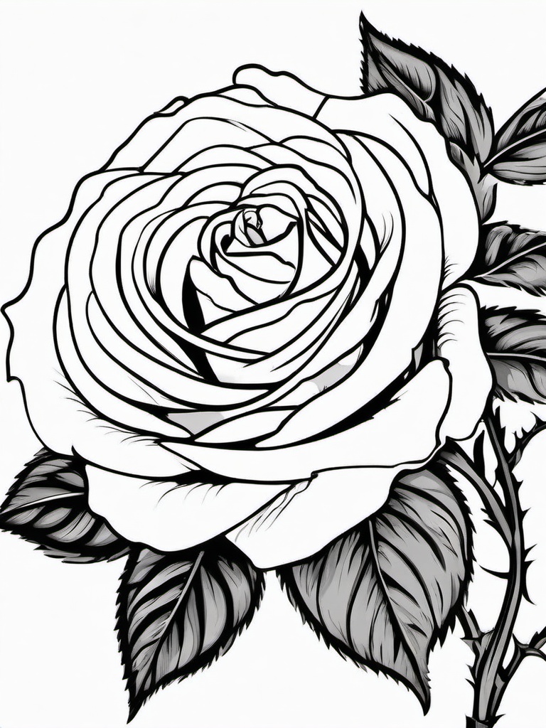 Rose Coloring Pages - Close-up of a blooming rose in detail  simple coloring pages