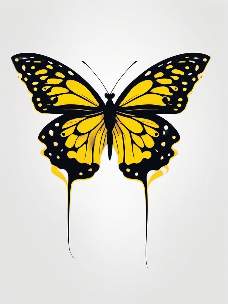 black and yellow butterfly tattoo  simple color tattoo, minimal, white background