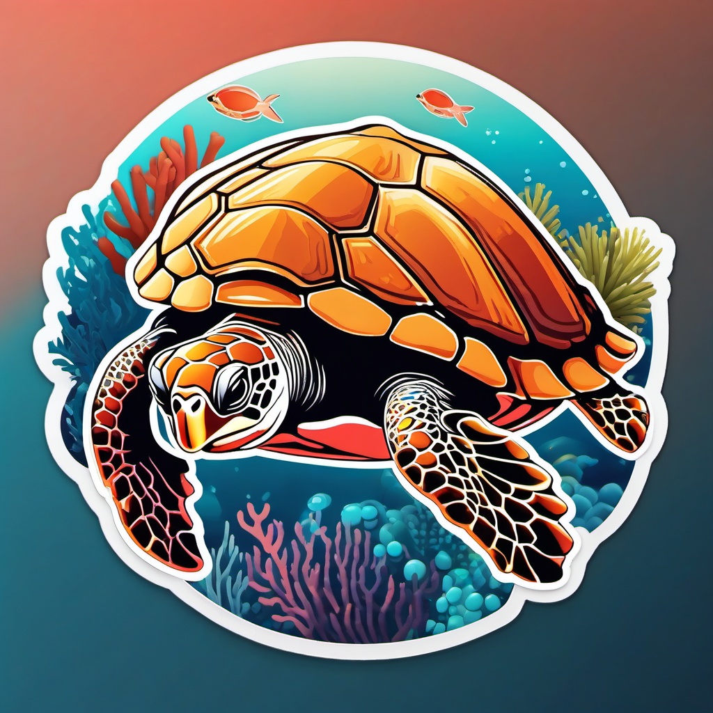 Coral Reef and Sea Turtle Emoji Sticker - Gentle giant navigating vibrant waters, , sticker vector art, minimalist design