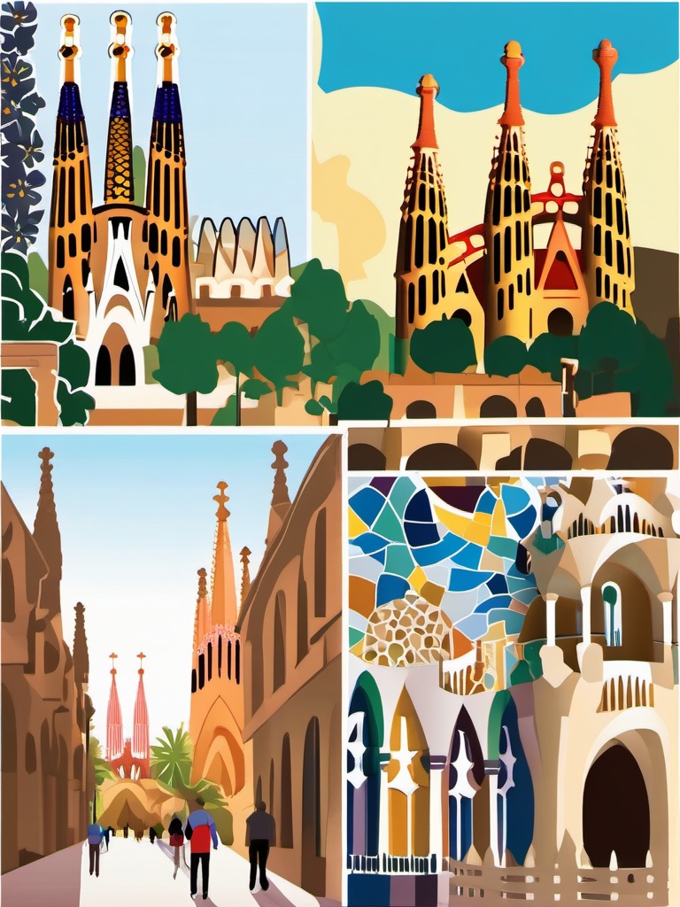 Barcelona clipart - Sagrada Família and Park Güell in Spain,  color vector clipart