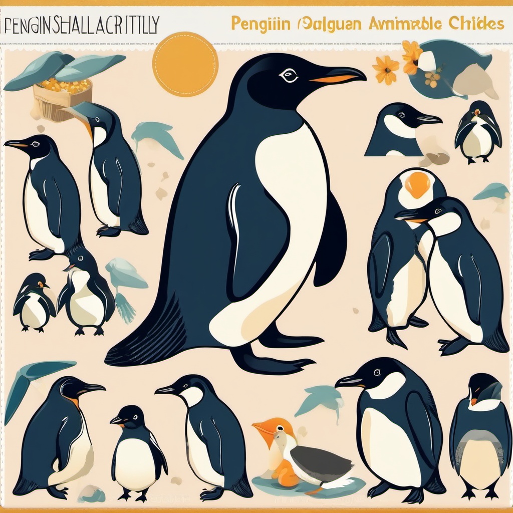 Penguin clipart - penguin family with chicks  