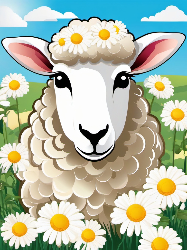 Sheep clipart - sheep surrounded by daisies  