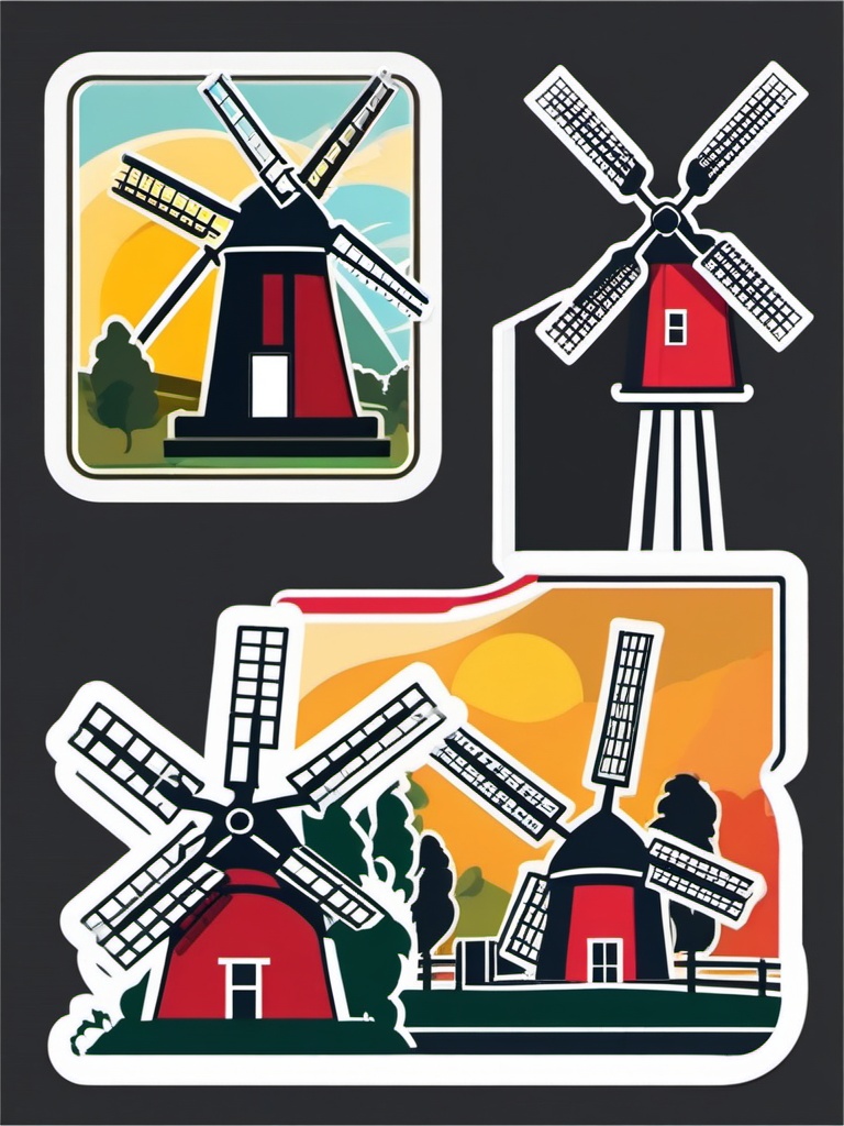 Denmark Windmills sticker- Classic windmills in the Danish countryside, , sticker vector art, minimalist design