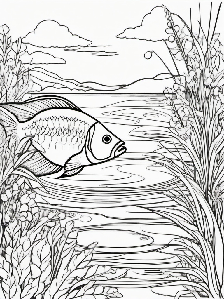 Fish Coloring Pages - Fish relaxing in a serene pond  simple coloring pages