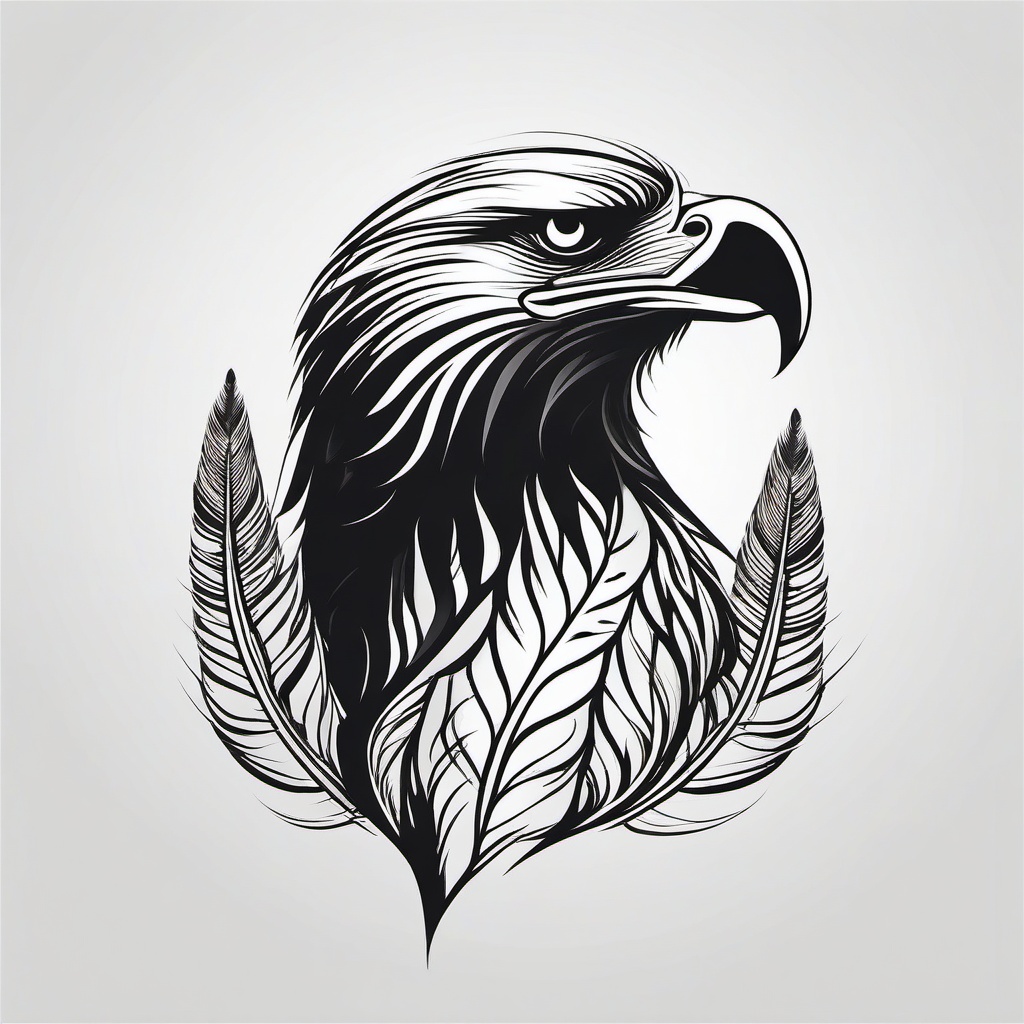 Eagle and Feather Tattoo - Eagle motif with feather.  simple vector tattoo,minimalist,white background