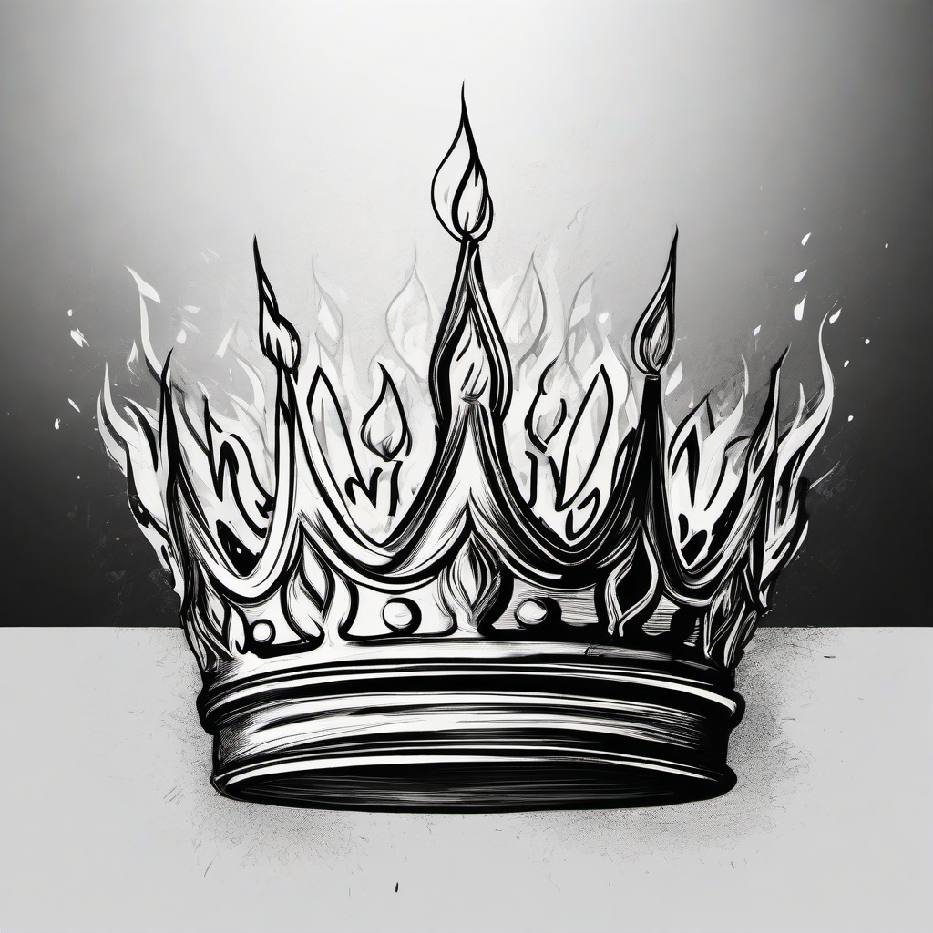 drawing of a crown on fire  minimal rough sketch scribbles,doodles,black and white