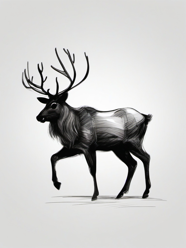 sketch of reindeer  minimal rough sketch scribbles,doodles,black and white