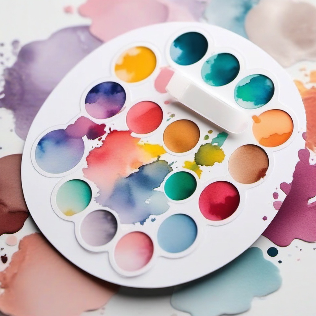 Palette with Watercolor Splashes Sticker - Palette surrounded by watercolor splashes, ,vector color sticker art,minimal