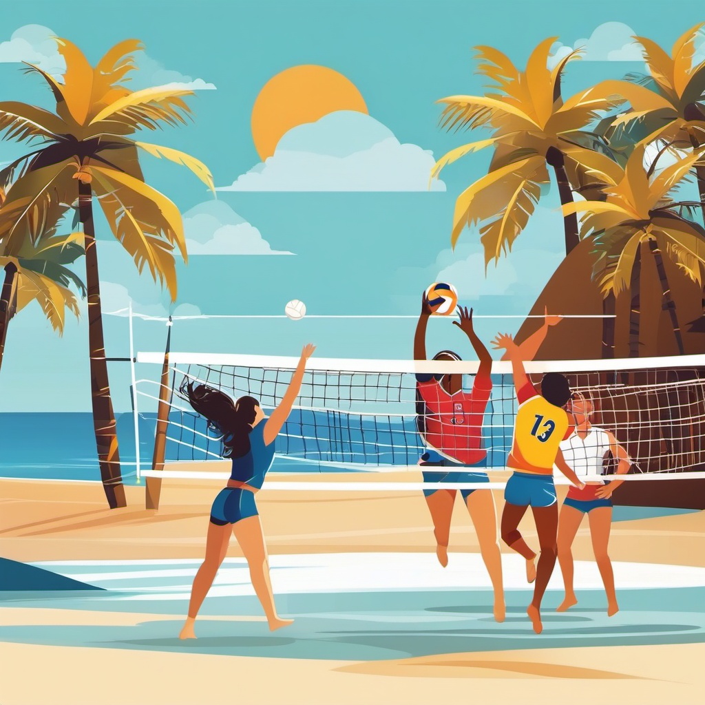 Volleyball Clipart, High-energy volleyball games on the beach. 