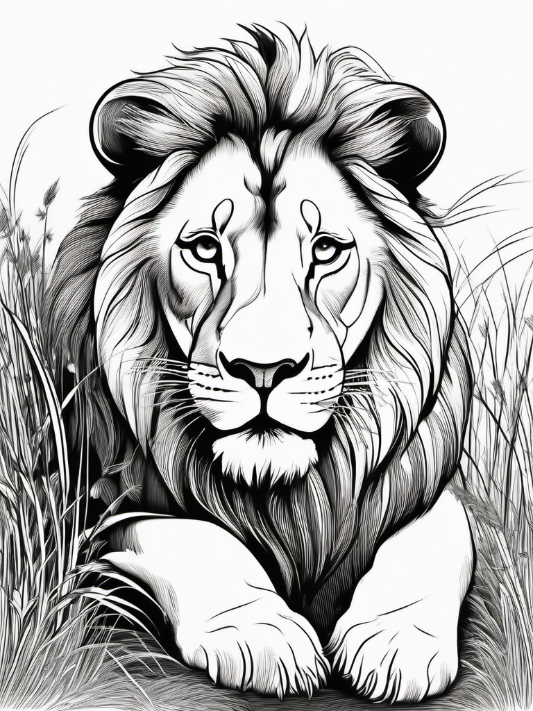 Lion Coloring Pages - Lion running through a field of grass  simple coloring pages