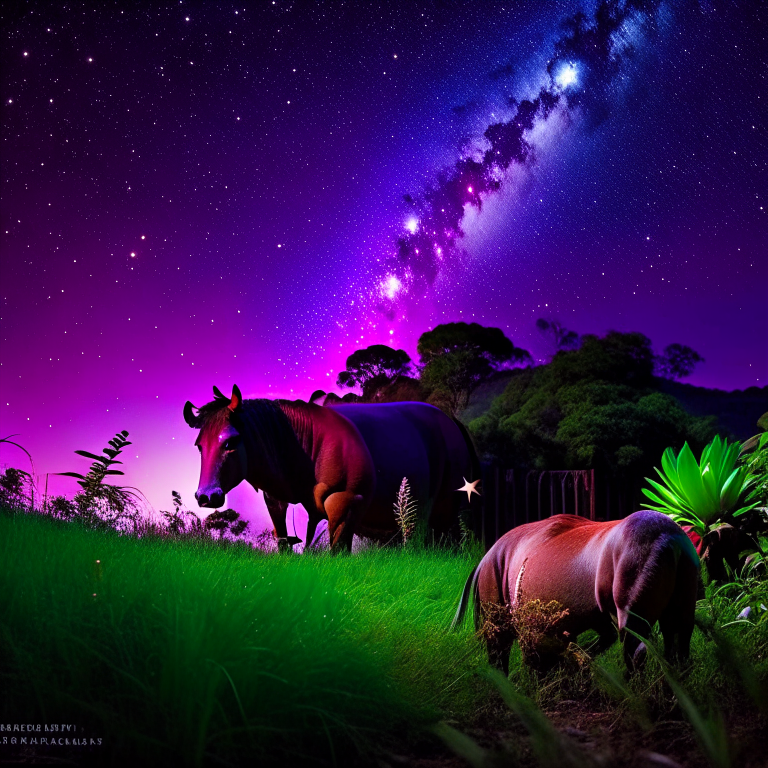 chupacabra, the bloodsucking creature, stalking farm animals under a starry puerto rican night. 