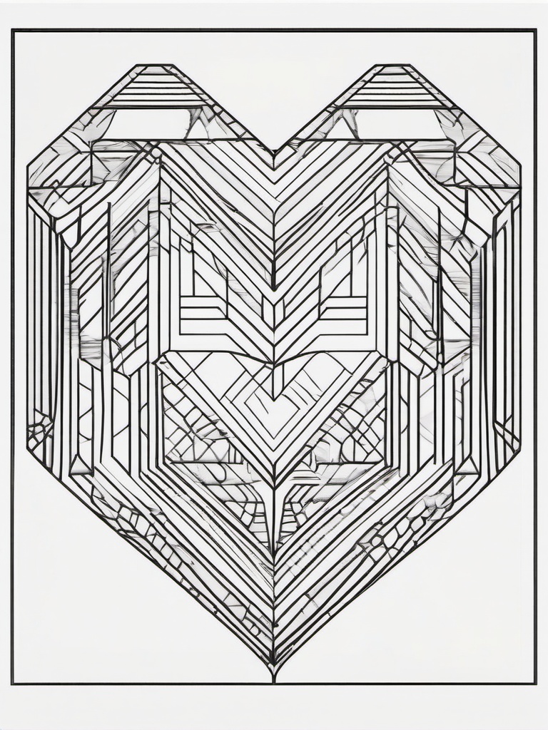 Geometric Heart Coloring Pages - Modern Hearts with Geometric Patterns  minimal black outline printable sheet, coloring page