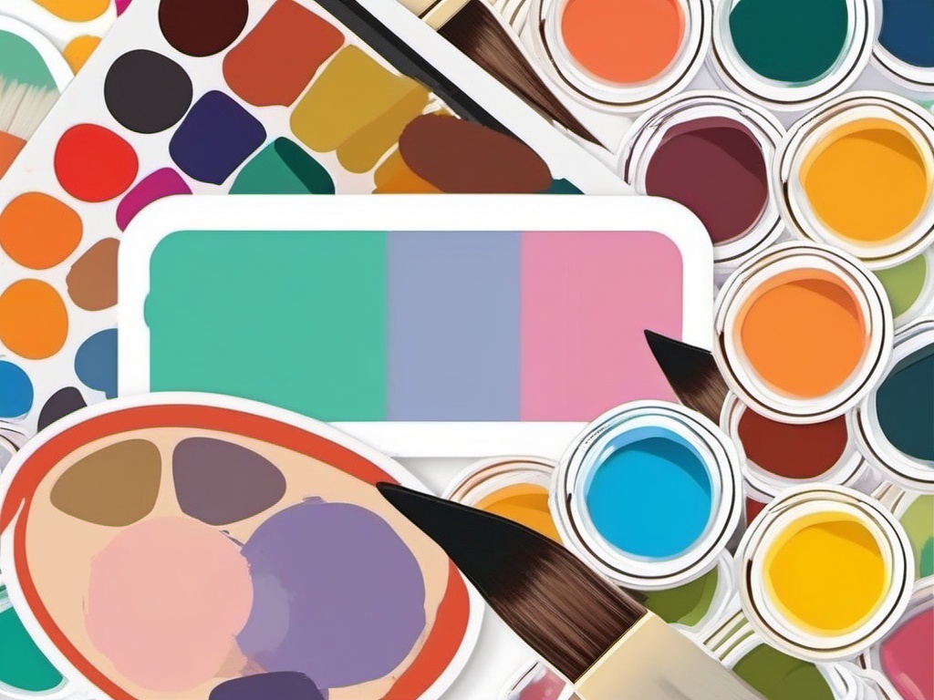 Palette and Brushes Sticker - Artist's palette with paintbrushes, ,vector color sticker art,minimal