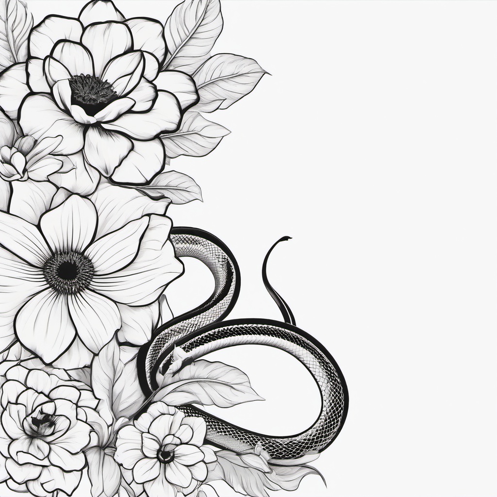 Flower and Snake Tattoo - Combination of a flower and snake in a tattoo.  simple vector tattoo,minimalist,white background