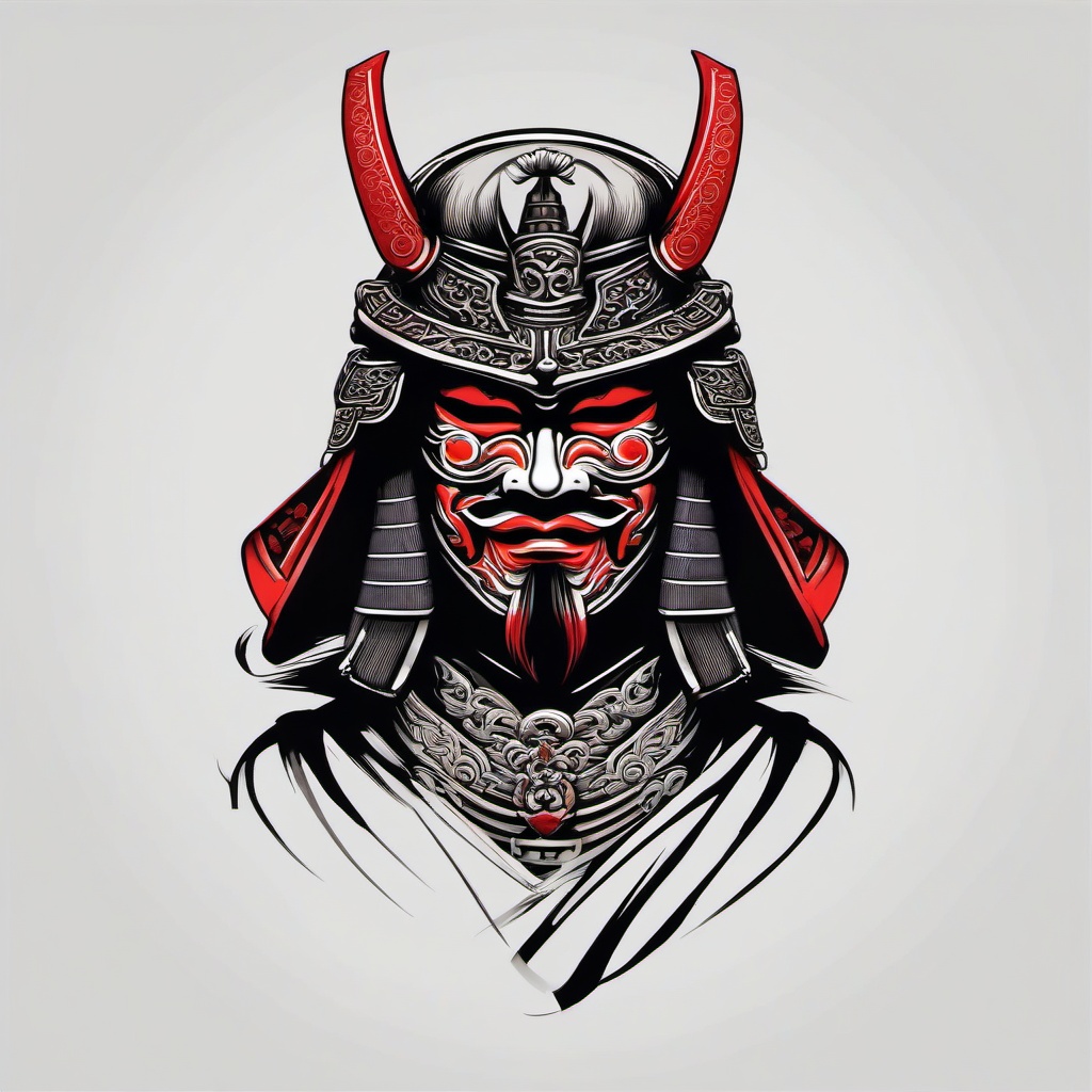 mask samurai tattoo  simple color tattoo,white background,minimal