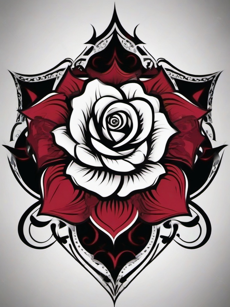 Gothic Rose Tattoo-Combination of gothic aesthetics with floral elegance in a gothic rose tattoo, expressing a unique and bold style.  simple vector color tattoo