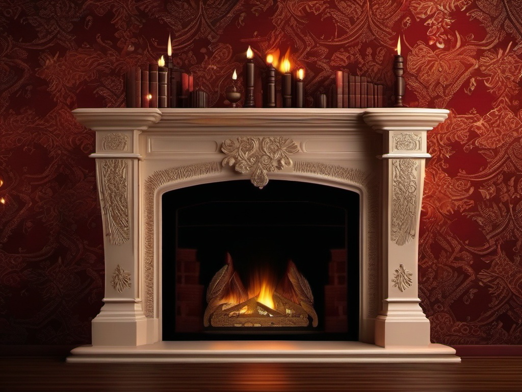 Warm Fireplace Christmas Background intricate details, patterns, wallpaper photo