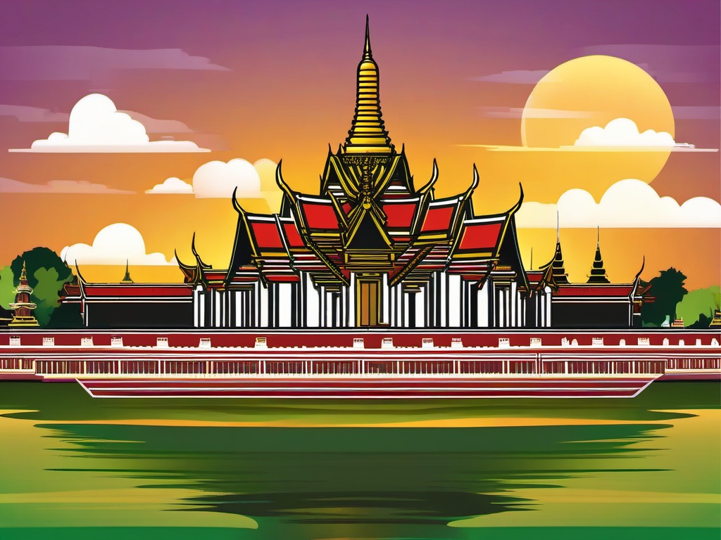 Bangkok clipart - Wat Phra Kaew and Grand Palace in Thailand, ,color clipart vector style