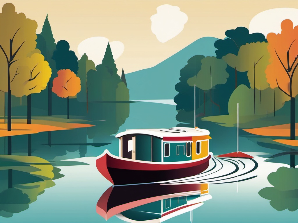 Canal Boating clipart - A canal boat cruising through a serene lake., ,vector color clipart,minimal