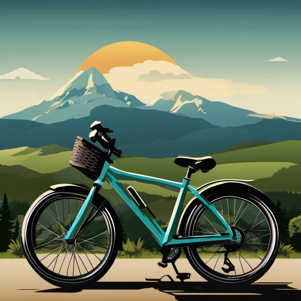 Bike clipart - bike with a mountain background  