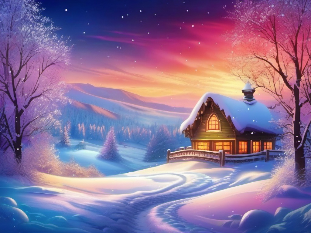 Winter Background - Snowy Winter Wonderland Scenery wallpaper splash art, vibrant colors, intricate patterns