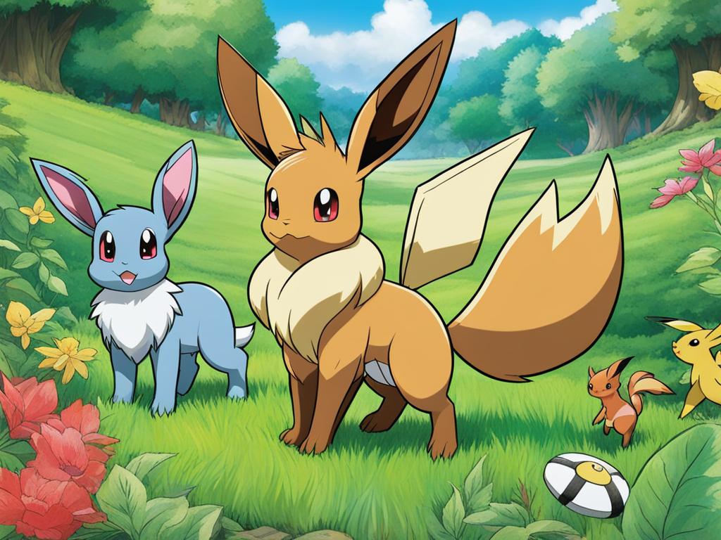 pokemon coloring pages - eevee and its evolutions play in a lush, green meadow. 