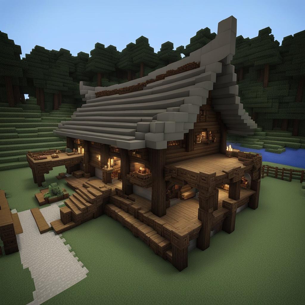 viking longhouse with dragon carvings and a longship - minecraft house ideas minecraft block style