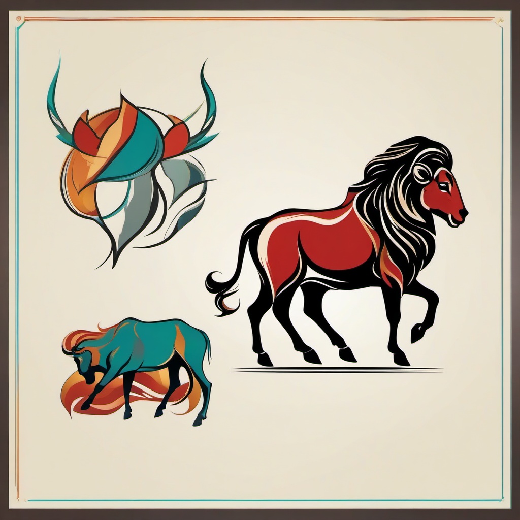 aries and leo tattoo  simple vector color tattoo