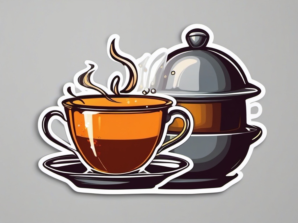 Cup of Tea Sticker - Steaming cup of tea, ,vector color sticker art,minimal