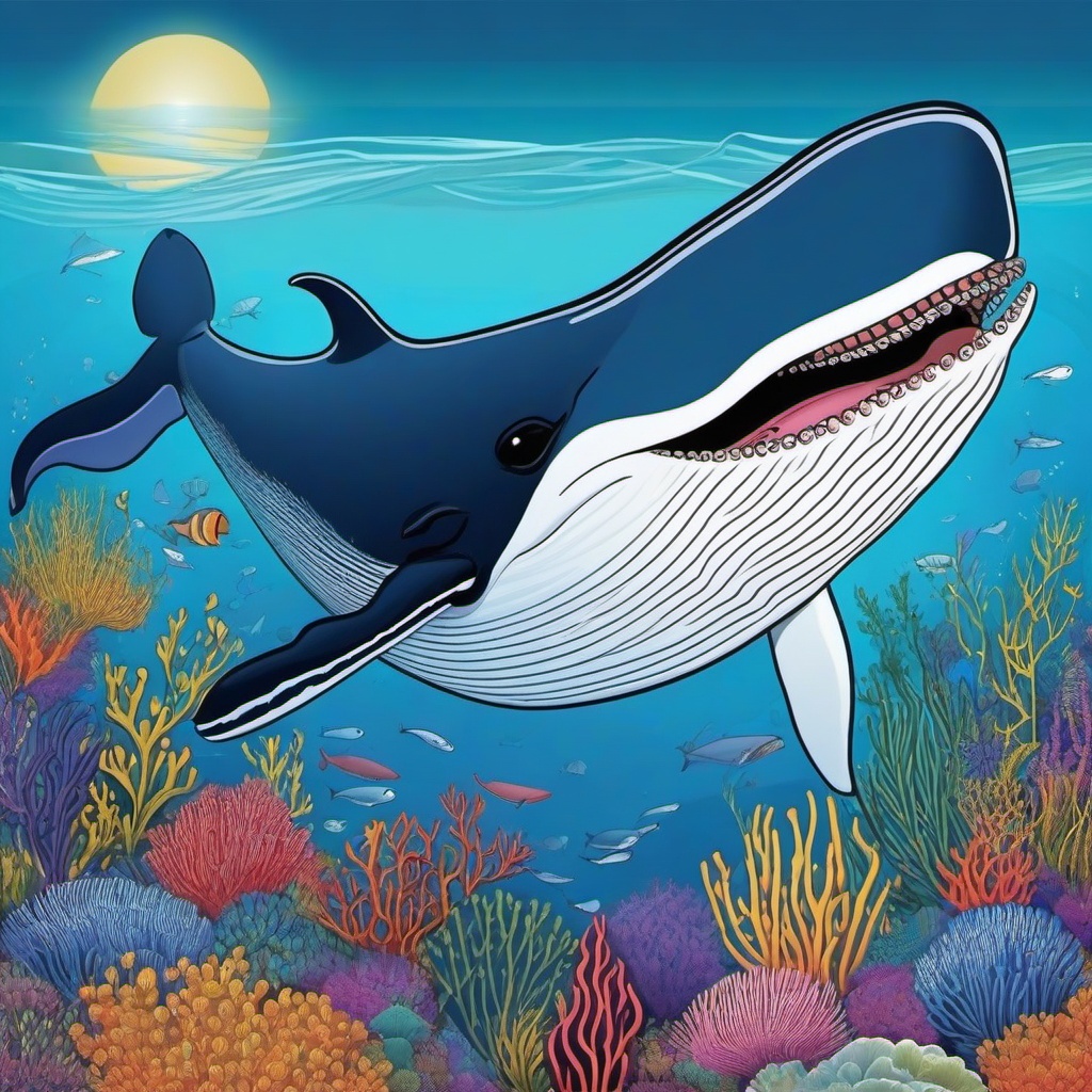 Whale cartoon - massive ocean mammal known for its songs  