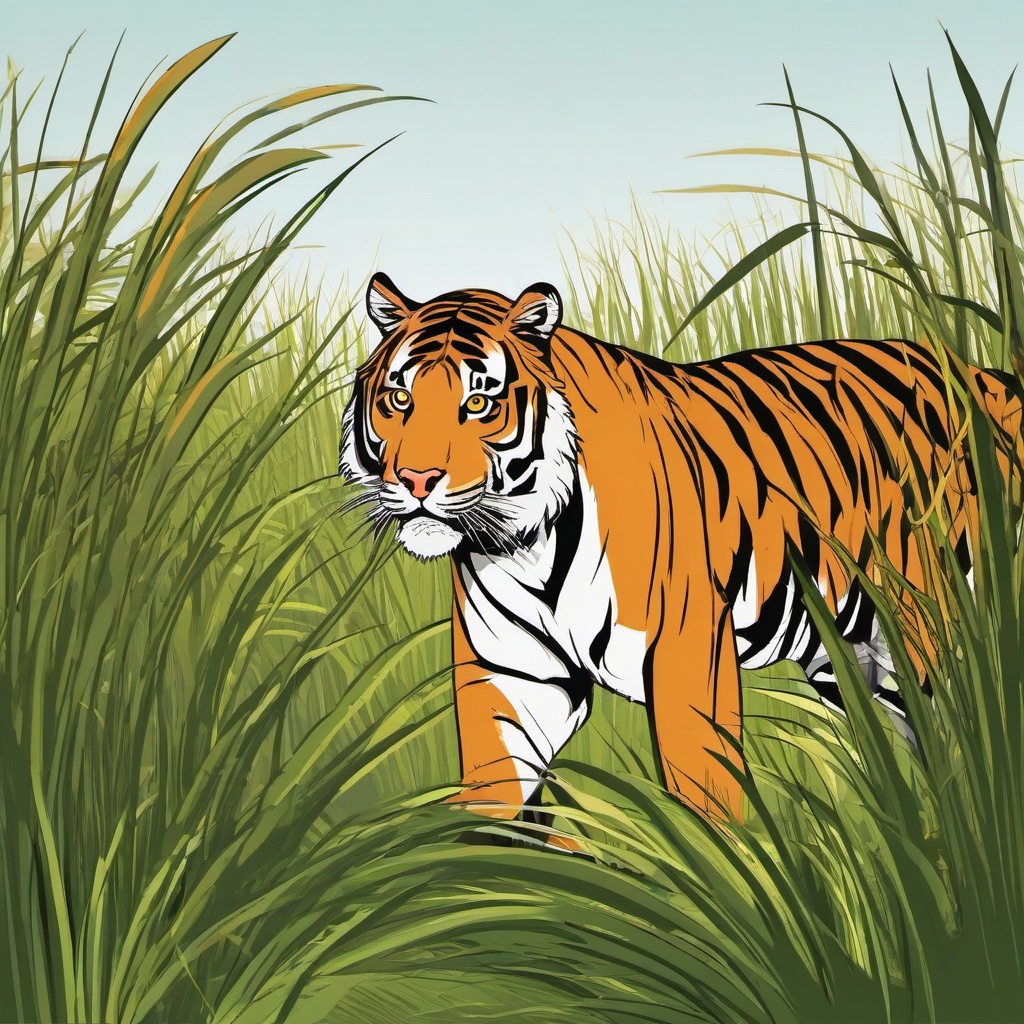 Tiger cartoon - Tiger stalking through tall grass  