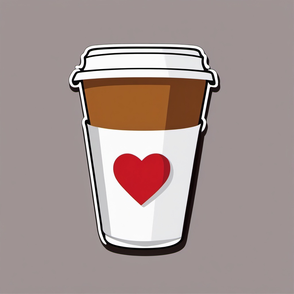 Coffee Cup with Heart Sticker - Coffee cup with a heart-shaped design, ,vector color sticker art,minimal