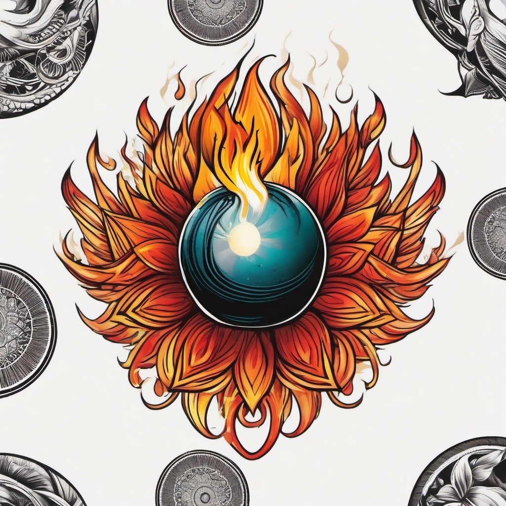 ball of fire tattoo  simple color tattoo,white background