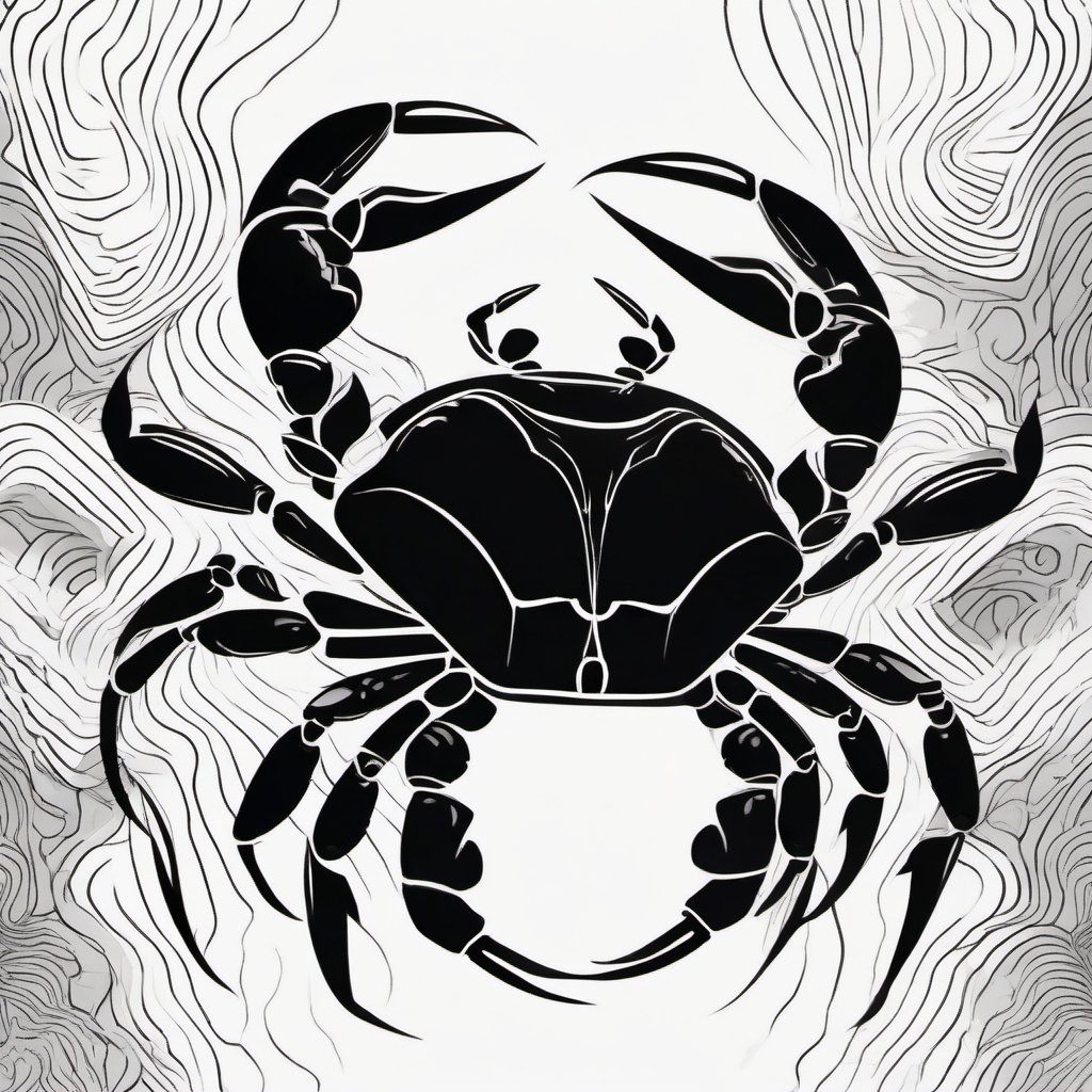 Abstract crab waves ink. Dynamic energy of the water sign's currents.  minimalist black white tattoo style