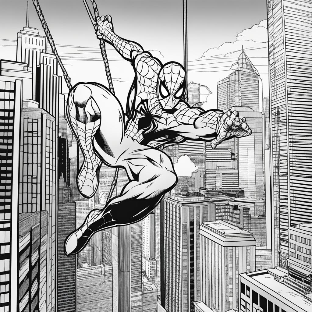 spiderman coloring pages - spider-man swings through the city, ready to save the day. 