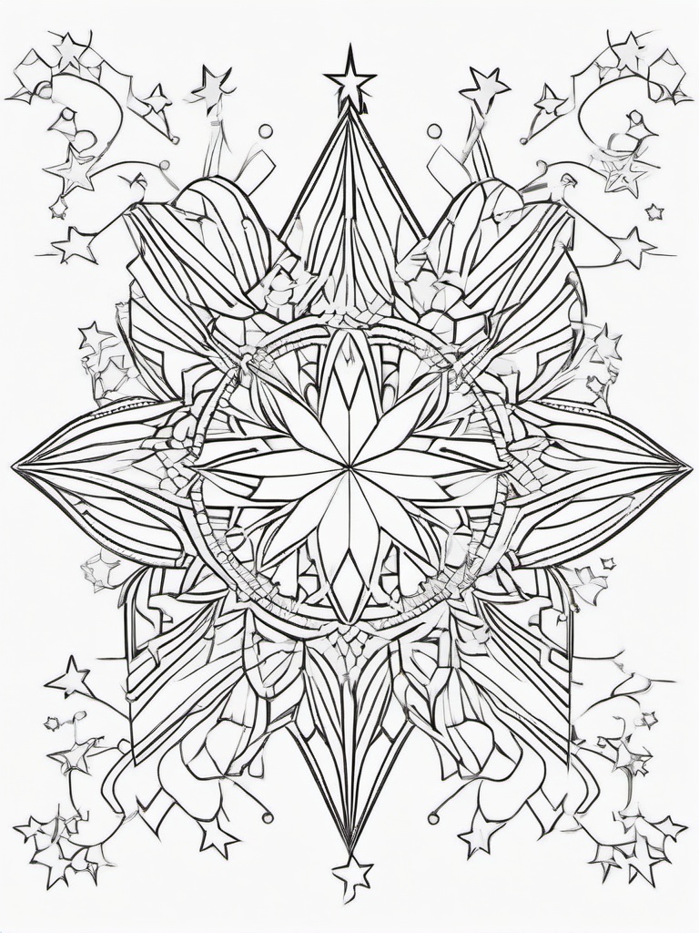 Christmas Tree Topper Coloring Pages - Star or Angel for Tree Decoration  minimal black outline printable sheet, coloring page