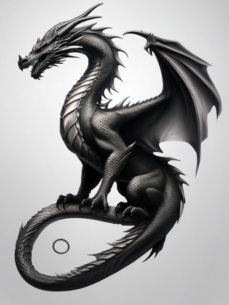 Realism Dragon Tattoo - Realistic depiction of a dragon in tattoo form.  simple color tattoo,minimalist,white background