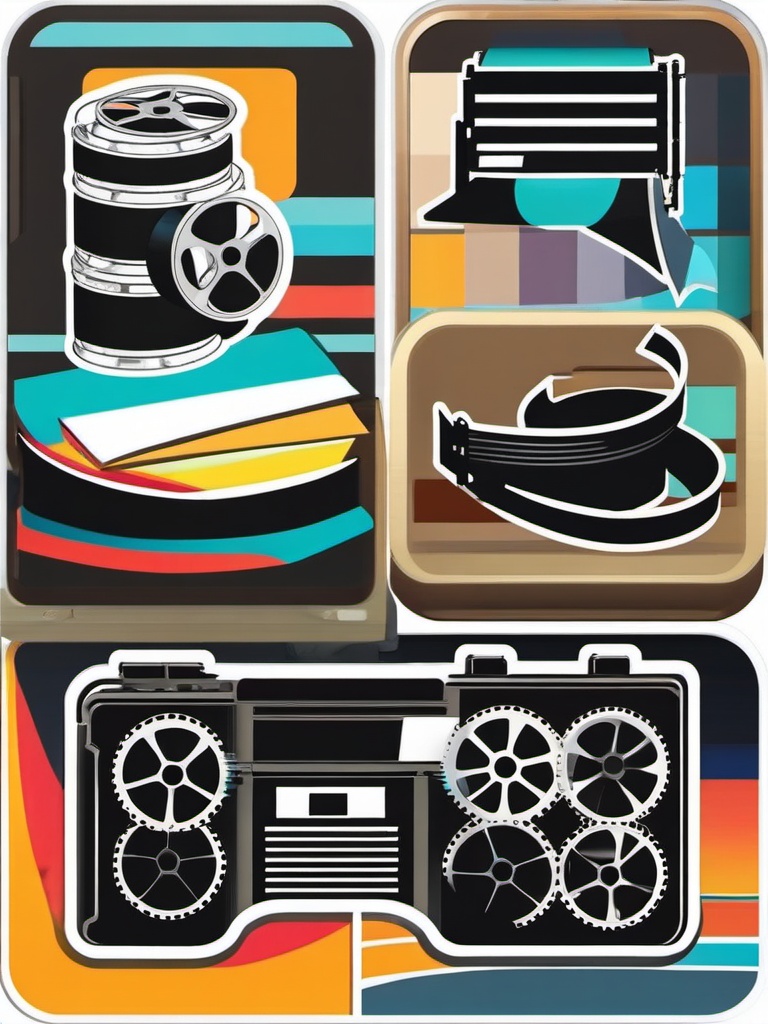 Film Reel Sticker - Cinematic nostalgia, ,vector color sticker art,minimal